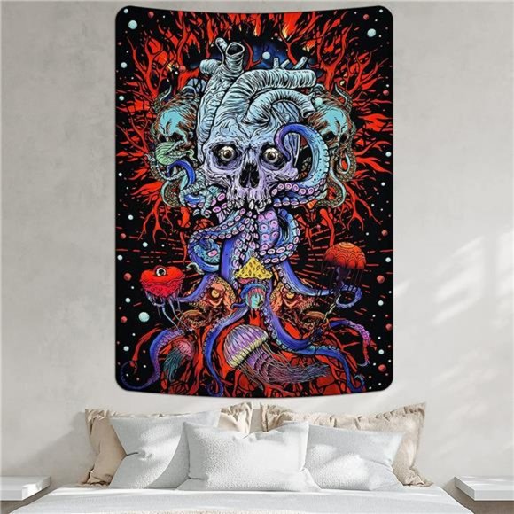 Uspring Skull Tapestry Arabesque Tapestries Monster Octopus Trippy Skeleton
